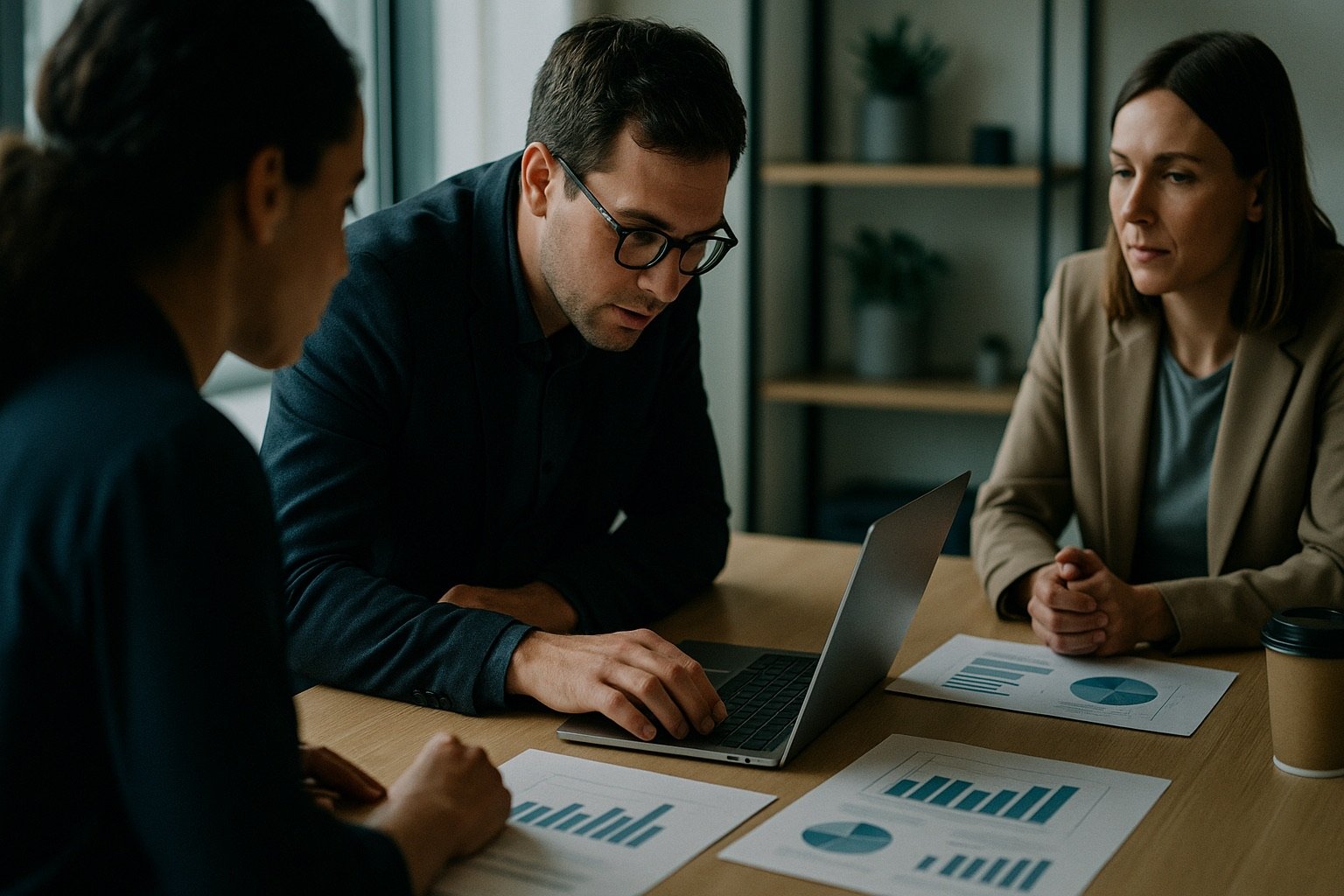 The Marketivv team reviewing SEO strategy together around a laptop