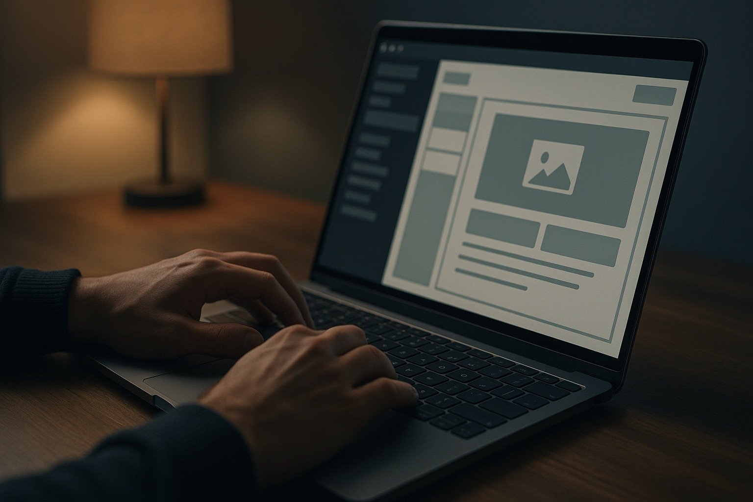 A developer building a website layout on a laptop